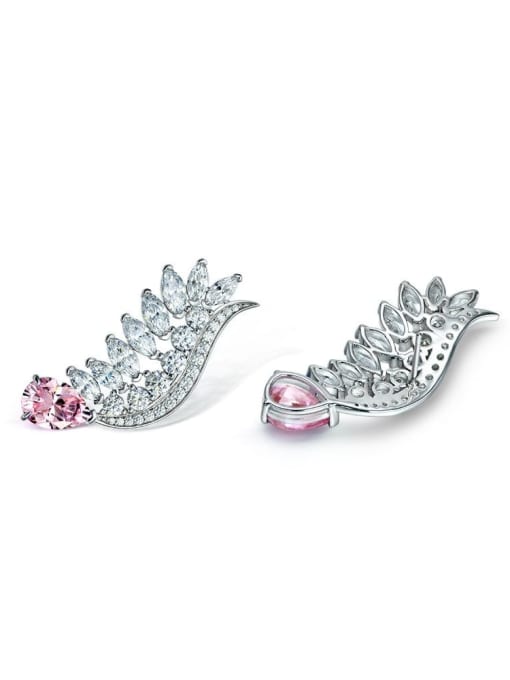 Pink [e 0631] 925 Sterling Silver High Carbon Diamond Wing Luxury Stud Earring